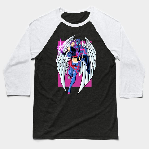 Archangel and Psylocke Baseball T-Shirt by sergetowers80